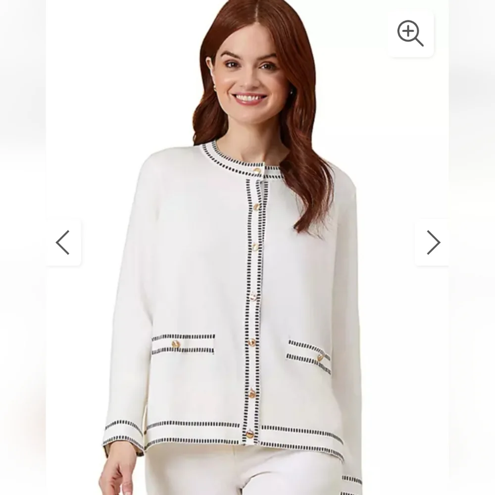 Nwt Adrianna Papell Crew Neck Cardigan with Stitch Detail - Picture 2 of 15